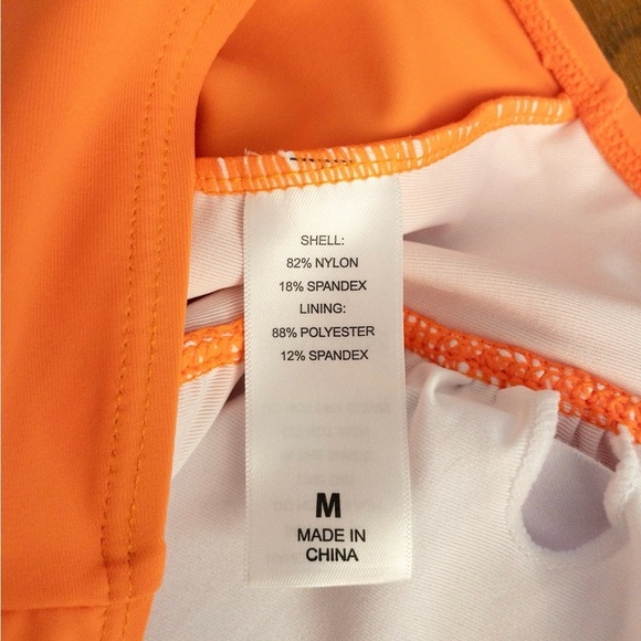 Vintage-Inspired Orange Ruched Swim Dress Size M Halter Neck w Built-in Shorts - Picture 3 of 3